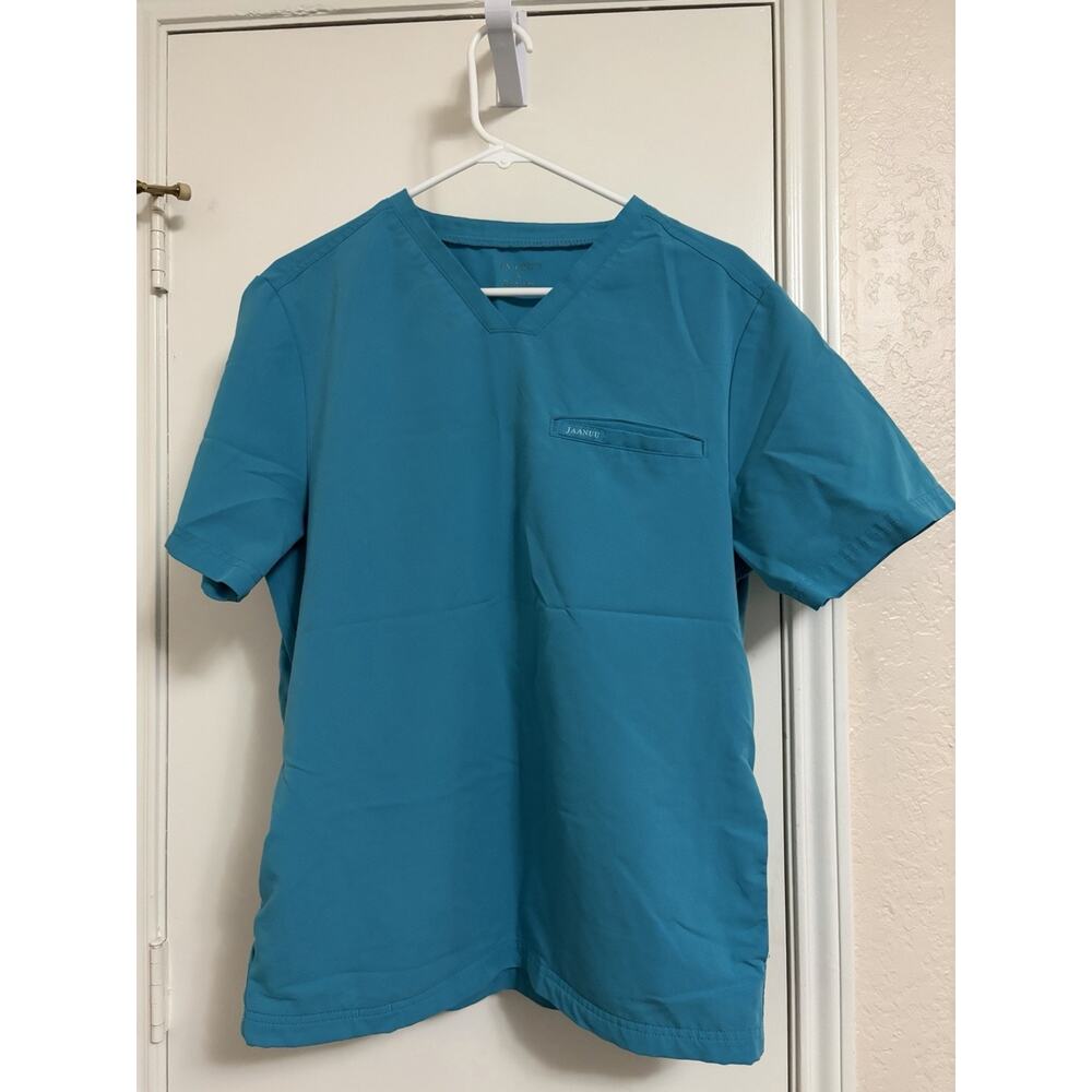 Jaanuu Men's Crewneck Scrub Top and bottom jogger , Scrub set Small teal